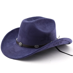 Detail of dark purple western cowboy hat featuring silver floral metal belt ornaments