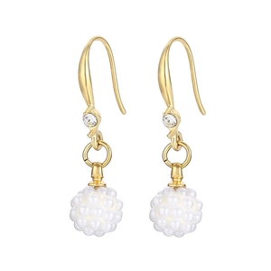 Boucles d'oreilles pendantes dorées avec strass et pendentifs en perles blanches texturées