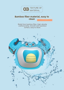 Detail of blue crab-shaped bamboo fiber baby bowl with smooth surface and easy-clean design