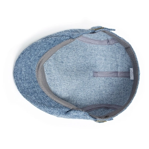 Breathable men's light blue cotton linen newsboy cap with adjustable metal buckles