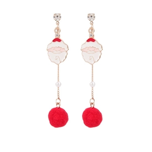 Christmas Santa earrings with red pompom pearls and rhinestones on white background