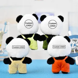 Leuke panda pluche sleutelhangers met gekleurde overalls van achteren gezien