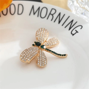 Crystal rhinestone dragonfly brooch gold tone green gem decorative clothing pin fashion gift