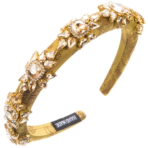 Vintage Baroque wide headband featuring champagne crystals and gold jacquard fabric