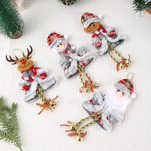 Set of 4 Christmas ornaments featuring reindeer, snowman, bear and Santa with gold bells