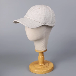 Minimalist light gray linen baseball cap with breathable eyelets for women in summer