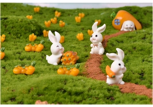 Miniature resin rabbit carrot house ornaments cute micro landscape gardening decor details