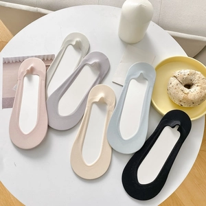 Breathable cotton ice silk invisible socks with non-slip grip in six pastel colors