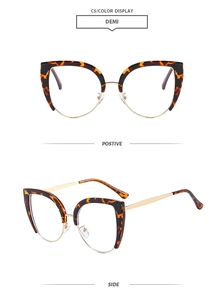 Cat eye semi-rimless demi leopard glasses with gold metal temples from front and side views