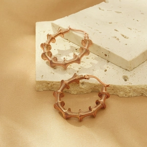 Vintage rose gold stainless steel hoop earrings with unique twisted wire spiral design