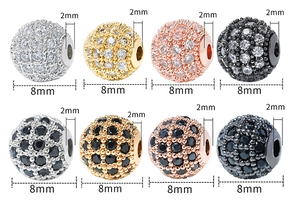 Detail of 8mm CZ micro-pave copper round spacer beads with 2mm hole for DIY jewelry