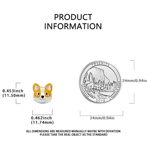 Cartoon corgi dog charm dimensions showing 11.74mm width with coin size reference