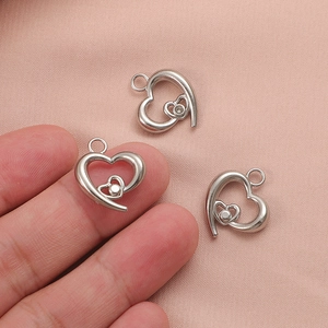 Polished stainless steel double heart pendant charms for DIY jewelry making