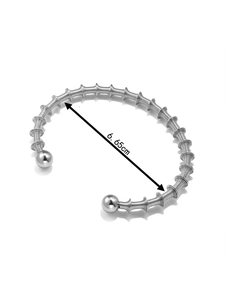 Detail view of 6.65cm diameter measurement for silver spring steel cuff bracelet