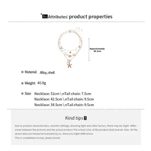 Detailed size specifications for multi-layer shell and starfish pearl necklace