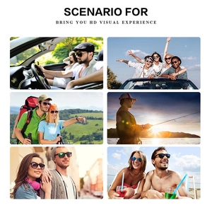 Multiple scenarios showing vintage cat-eye sunglasses for driving, hiking, and beach travel
