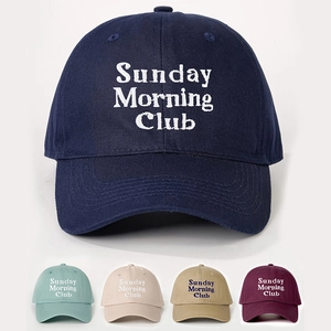 Casquette De Baseball Broderie Sunday Morning Club Polyester Coton Réglable Respirant Visière Courbée Unisexe