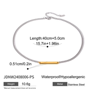 Detailed specs of stainless steel necklace with dimensions and hypoallergenic features
