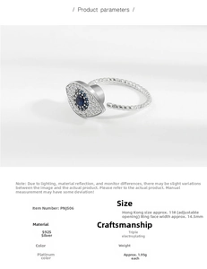 Detailed specs of S925 sterling silver evil eye spinner ring with blue stone