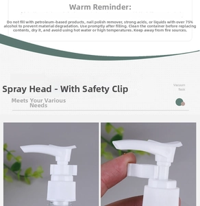 Detail view of transparent PET lotion bottle with a white safety clip for leak prevention