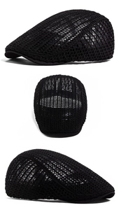 Detailed views of the breathable black mesh ivy cap with high ventilation for summer
