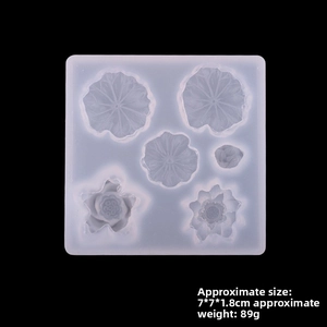 Detail view of transparent silicone mold with 3D lotus and leaf patterns for DIY resin crafts
