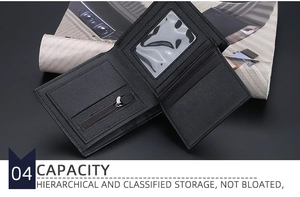Internal view of the men's wallet showing multiple card slots and zippered coin pocket
