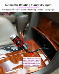 Car USB star light projector with rotating laser lens and flexible metal tube neck