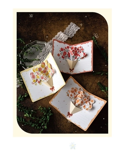 Three 3D pop-up flower cards featuring roses and tulips with 'Thank You' gift tags