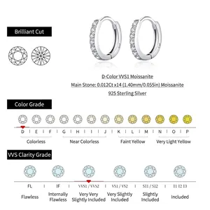 Orecchini a cerchio in argento S925 con moissanite di colore D VVS1 su sfondo bianco