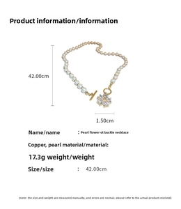Tableau des tailles détaillé pour collier de perles avec pendentif fleur en strass