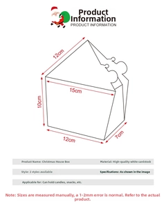 Detailed size specifications for Christmas house-shaped gift box made of premium cardboard