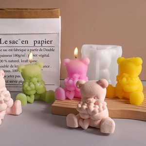 3D teddy bear scented candle silicone mold for DIY handmade heart bear plaster crafts