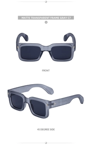 Front and side view of square matte transparent gray sunglasses for men with C7 color code
