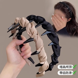 Elegant Twisted Satin Wrapped Headband With Non-Slip Teeth High Top Hair Hoop For Women Daily Hair Accessories