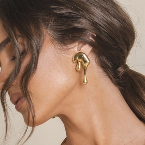 Minimalist gold liquid lava stud earrings for women with high-gloss metallic finish