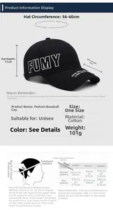 Detailed size chart for vintage embroidered baseball cap showing head measurements