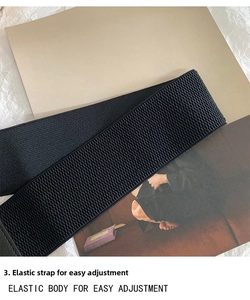 Detail of high-elastic black waist belt showing wave texture weave and stretch material