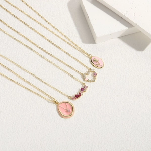 Bohemian pink heart rose zircon necklace set in 14K gold plated copper style