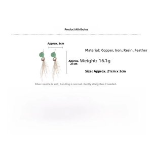 Détail des boucles d'oreilles ethniques en résine avec plumes et tige en argent sur fond blanc
