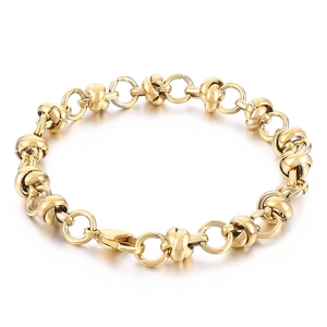 Minimalist gold knot and ring link chain bracelet with lobster clasp for women and men