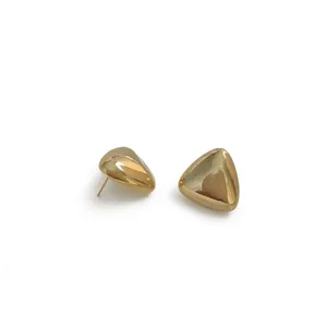 Polished 18K gold plated triangular geometric stud earrings with a minimalist mirror finish