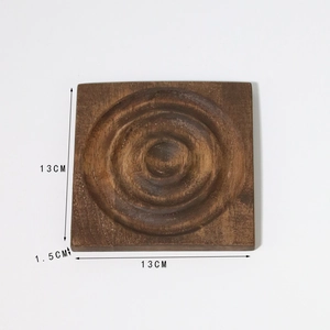 Square solid wood jewelry tray with water ripple carving 13x13x1.5cm for bracelet display