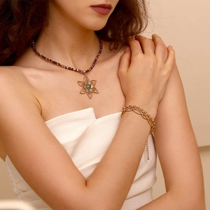 Elegant 14K gold plated stainless steel paperclip chain necklace and bracelet jewelry set