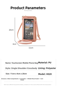 Borsa touch rosa per cellulare con dimensioni 11x4x20cm e struttura interna in pelle PU