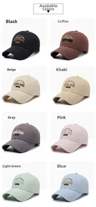 Collage of embroidered cotton baseball caps in eight various colors for outdoor wear
