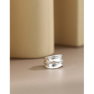 Minimalist S925 sterling silver ear cuff with irregular wavy wide-band texture