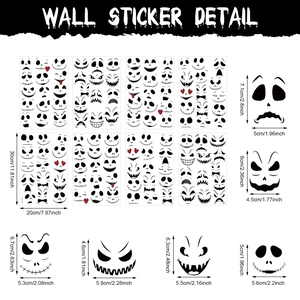 Halloween pumpkin face wall stickers set with Jack Skellington style spooky expressions