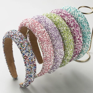Korean Style Padded Rhinestone Artificial Pearl Headband Wide Sponge Hair Band Elegant Crystal Alice Band For Women Fashion Hair Accessories