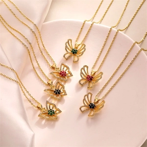 Elegant Hollow Butterfly Pendant Necklace Gold Plated Copper Micro Inlaid Zircon Fashion Jewelry For Women